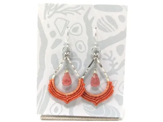 Rhodochrosite Macramé Earrings