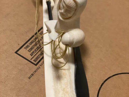 Carved Walrus Ivory Kayaker With Baleen Harpoon and Paddle