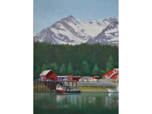 Tender at the Dock, 12"x9" original oil on canvas