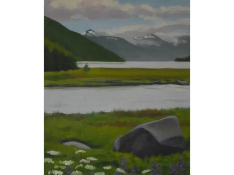 At the Mouth of Chilkoot River, 12"x10" original oil on canvas