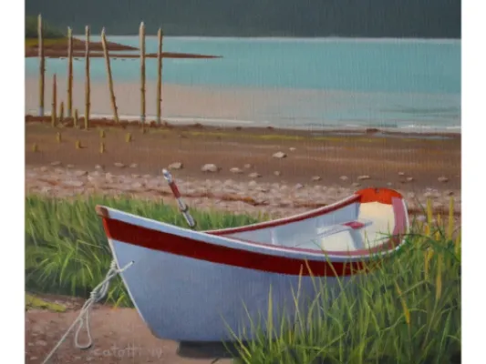 Tied Up at Paradise Cove, 10"x12" original oil on canvas