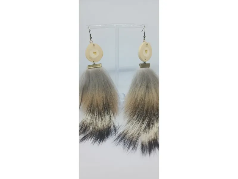 S'áxt (Devil's Club), Coyote Fur & Inlaid Citrine Earrings