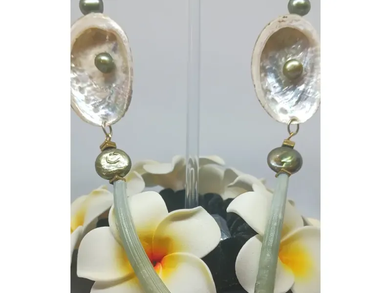 Ocean Green Abalone & Pearl Earrings