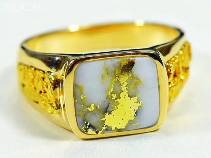 Orocal Gold Quartz Square Ring With Side Nuggets -RM1003Q
