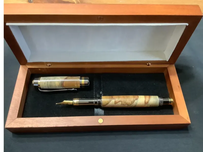 Hand-crafted Wooden Fountain Pen - Norfolk Island Pine & 22K Gold/Gun Metal 