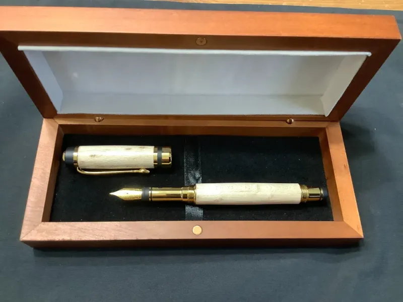 Hand-Crafted Wooden Fountain Pen - Birdseye Maple & 24K Gold