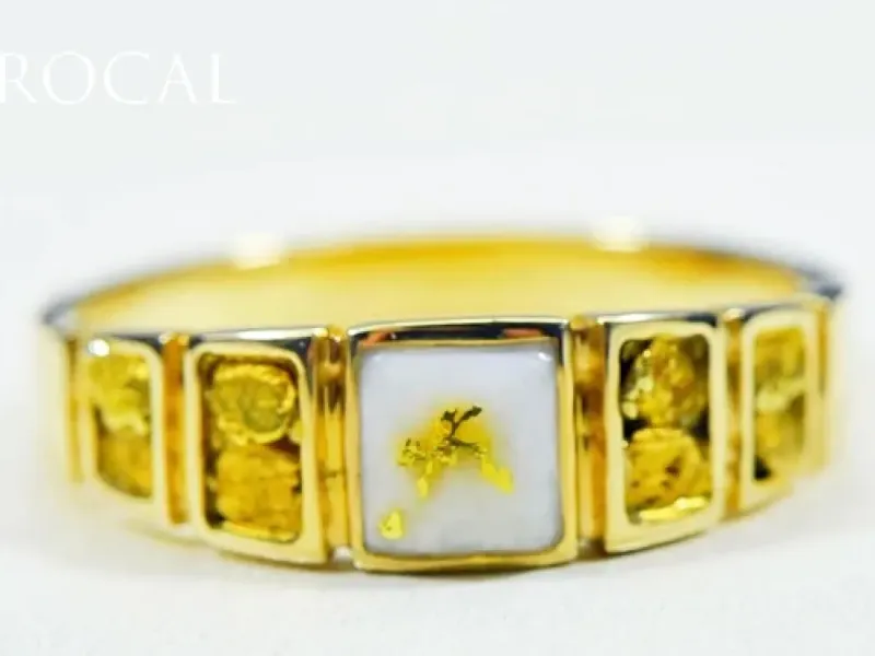 Orocal Gold Quartz Small Square Ring With Gold Nuggets -RM1045NQ