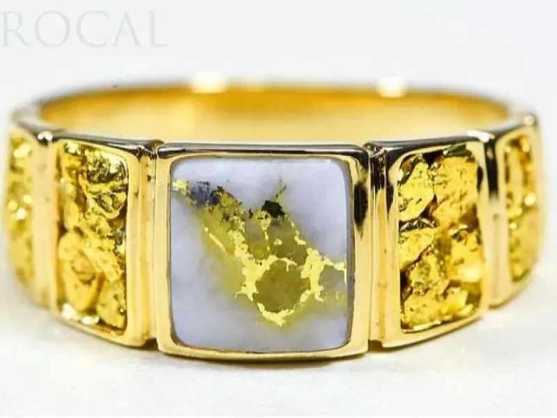 Orocal Gold Quartz Large Square Ring With Gold Nuggets -RM1046NQ