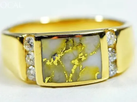 Orocal Gold Quartz Ring With 6 Side Diamonds -RM1052D42Q