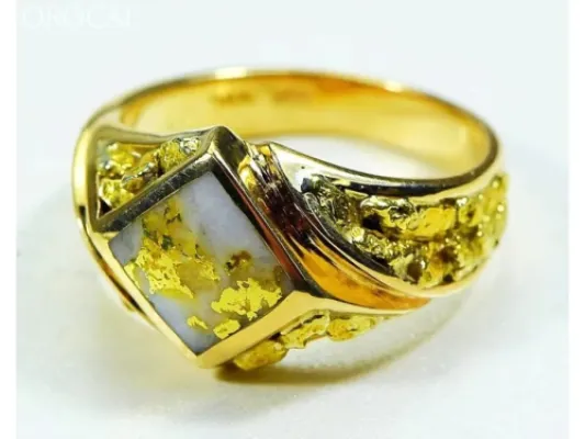 Orocal Gold Quartz Diamond Shaped Ring With Gold Nuggets -RM1083NQ