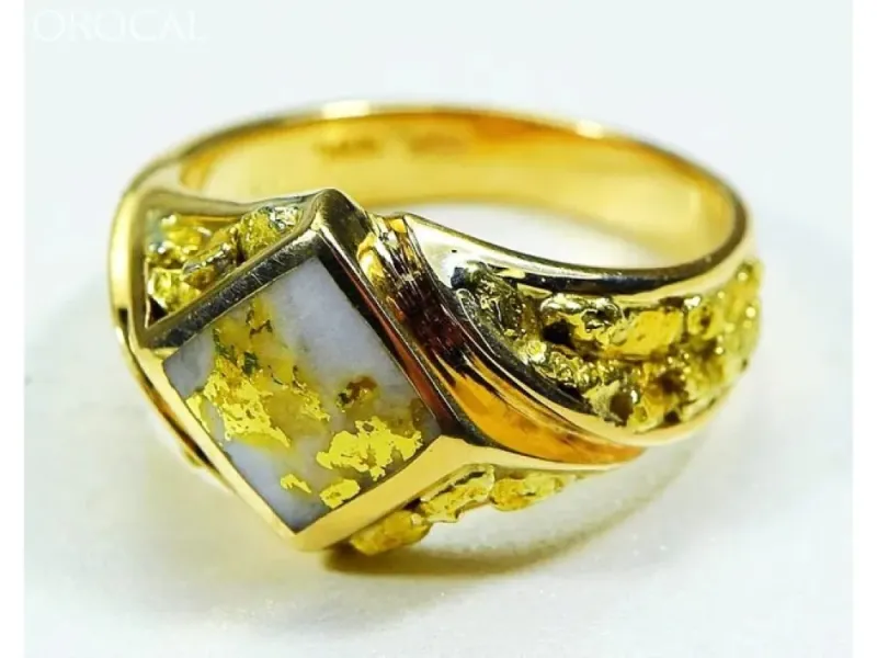 Orocal Gold Quartz Diamond Shaped Ring With Gold Nuggets -RM1083NQ