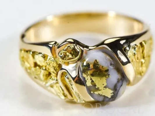 Orocal Natural Shaped Gold Quartz Ring With Gold Nuggets- RM486Q