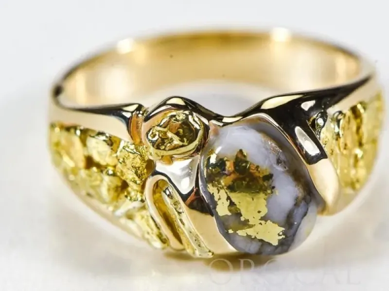 Orocal Natural Shaped Gold Quartz Ring With Gold Nuggets- RM486Q