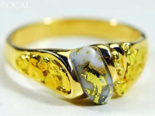 Orocal Oval Shaped Gold Quartz Ring With Gold Nuggets-RM487Q