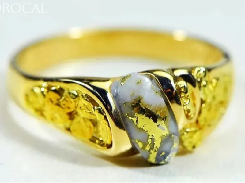 Orocal Oval Shaped Gold Quartz Ring With Gold Nuggets-RM487Q