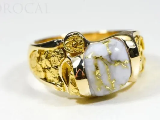 Orocal Natural Square Shaped Gold Quartz Ring With Gold Nuggets- RM490Q