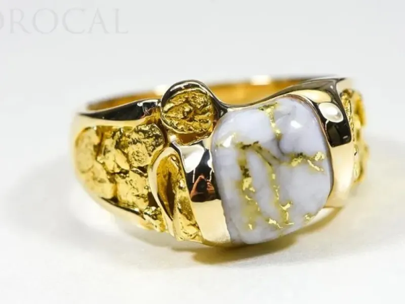 Orocal Natural Square Shaped Gold Quartz Ring With Gold Nuggets- RM490Q