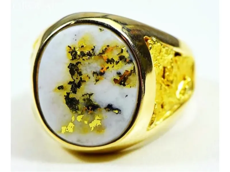 Orocal Large Oval Shaped Gold Quartz Ring With Gold Nuggets- RM552Q
