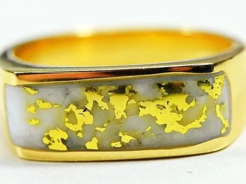 Orocal Rectangular Gold Quartz Genuine Hand Crafted Men's Ring -RM567Q