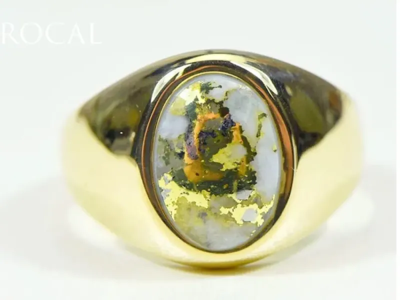 Orocal Large Oval Gold Quartz Genuine Hand Crafted Men's Ring -RM595XNQ