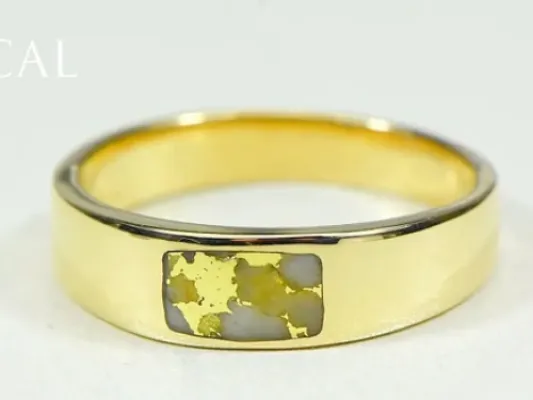 Orocal Small Rectangular Gold Quartz Genuine Hand Crafted Men's Ring -RM652Q1