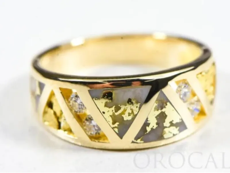 Orocal Triangle Gold Quartz and Gold Nugget Ladies Ring With Diamonds- RL968D18NQ