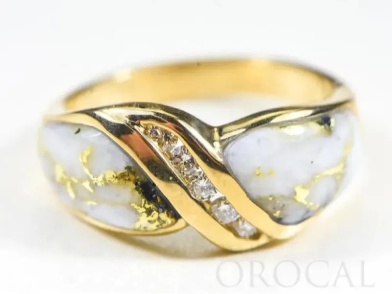Orocal Gold Quartz With Diagonal Diamond Channel Ladies Ring -RL782D15Q