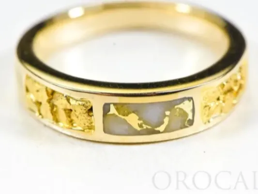 Orocal Gold Quartz Small Rectangle Ladie's Ring With Gold Nuggets- RL733NQ