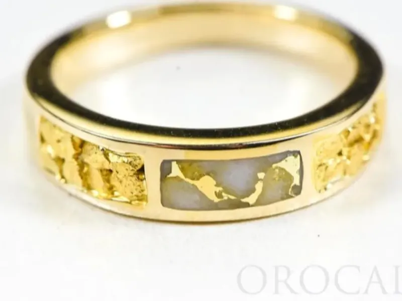 Orocal Gold Quartz Small Rectangle Ladie's Ring With Gold Nuggets- RL733NQ