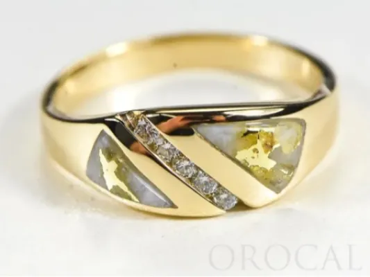 Orocal Gold Quartz With Diagonal Diamond Channel Ladies Ring -RL1068DQ