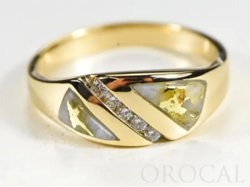Orocal Gold Quartz With Diagonal Diamond Channel Ladies Ring -RL1068DQ