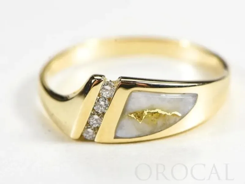 Orocal Gold Quartz With 4 Diagonal Diamonds Ladies Ring -RL1058DQ