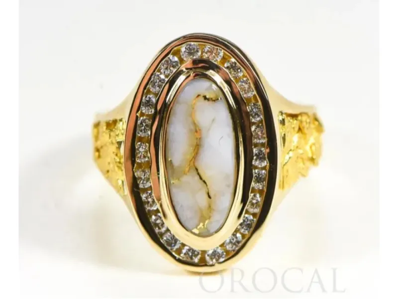 Orocal Oval Gold Quartz With Surrounding Diamonds and Gold Nuggets- RL1049DQ