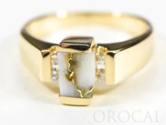Orocal Small Rectangular Gold Quartz With Diamonds Ladies Ring -RLDL50D12Q