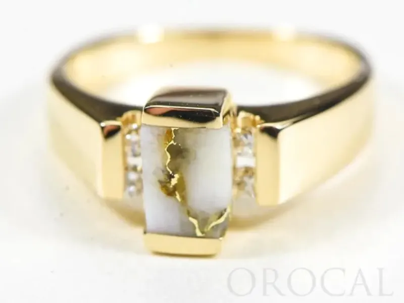 Orocal Small Rectangular Gold Quartz With Diamonds Ladies Ring -RLDL50D12Q