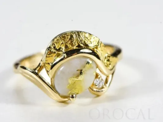 Orocal Gold Quartz Ladies Ring With 1 Round Diamond and Gold Nuggets-RL1137DNQ