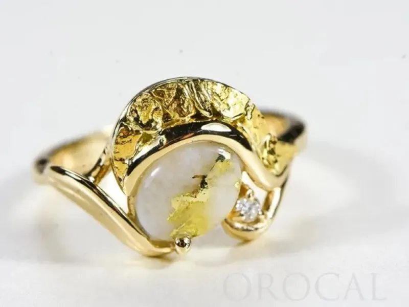 Orocal Gold Quartz Ladies Ring With 1 Round Diamond and Gold Nuggets-RL1137DNQ