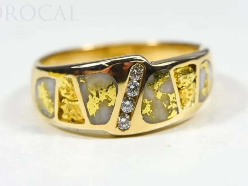 Orocal Gold Quartz and Gold Nugget Ladies Ring With 4 Diagonal Diamonds-RL882D8NQ