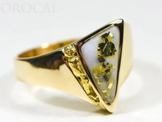 Orocal Triangular Gold Quartz Ladies Ring With Gold Nuggets-RLL1024NQ
