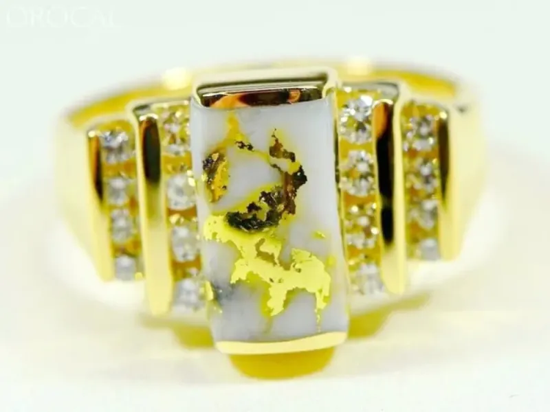 Orocal Gold Quartz Ladies Ring With Tiered Diamonds-RL639D48Q