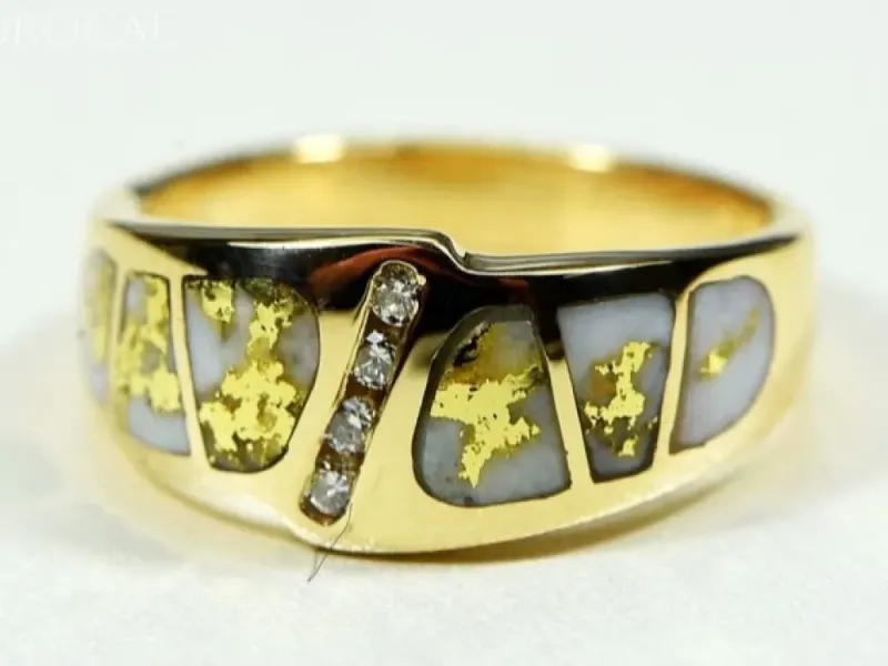 Orocal Gold Quartz With 4 Diagonal Diamonds Ladies Ring -RL882D8Q