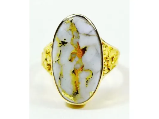 Orocal Large Oval Gold Quartz Ring With Gold Nuggets -RLEA2Q