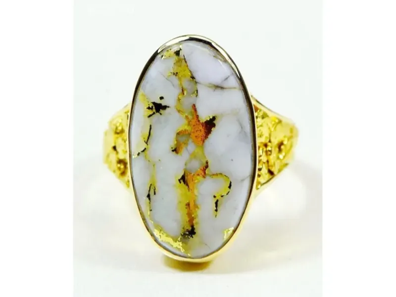 Orocal Large Oval Gold Quartz Ring With Gold Nuggets -RLEA2Q