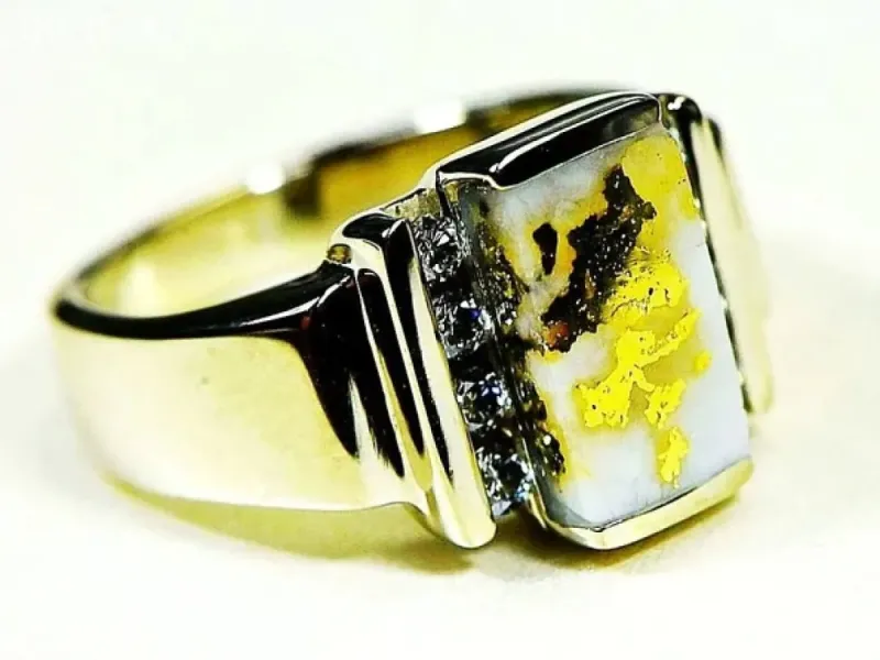 Orocal Bezel Set Gold Quartz Ladies Ring with Diamonds-RL639D32QW