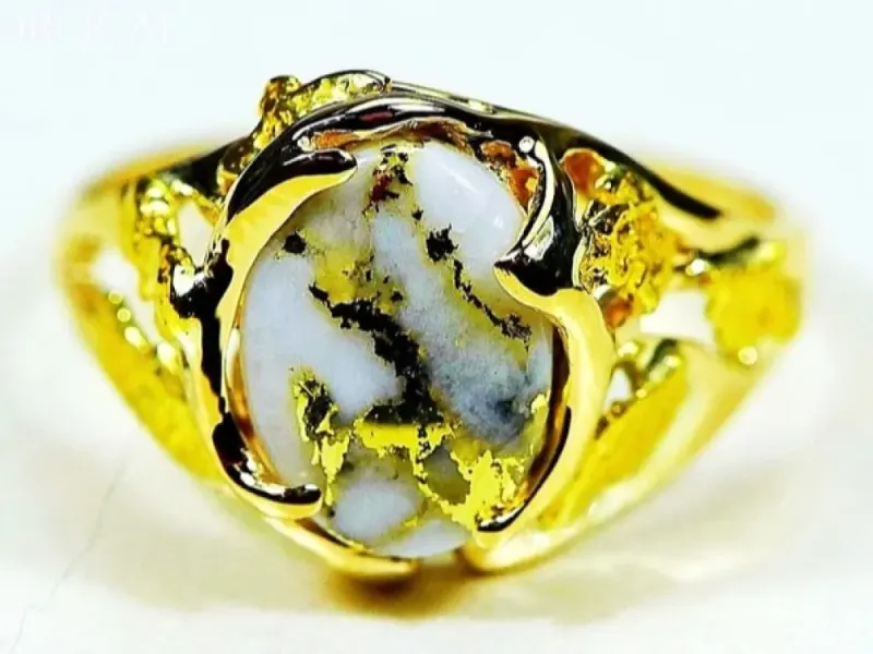 Orocal Free-Form Gold Quarts Ladies Ring With Gold Nuggets- RL958Q