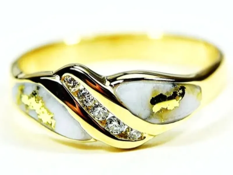 Orocal Gold Quarts Ladies Ring With Diagonal Diamonds- RL612D10Q