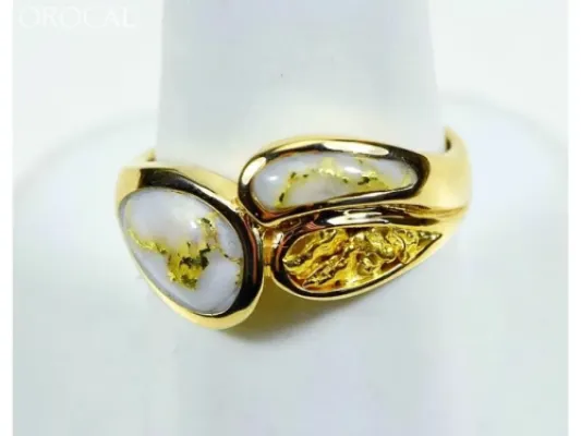 Orocal Asymmetrical Gold Quarts Ladies Ring With Gold Nuggets-RLL1168NQ