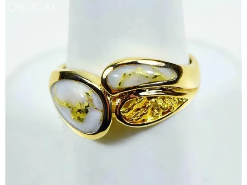 Orocal Asymmetrical Gold Quarts Ladies Ring With Gold Nuggets-RLL1168NQ