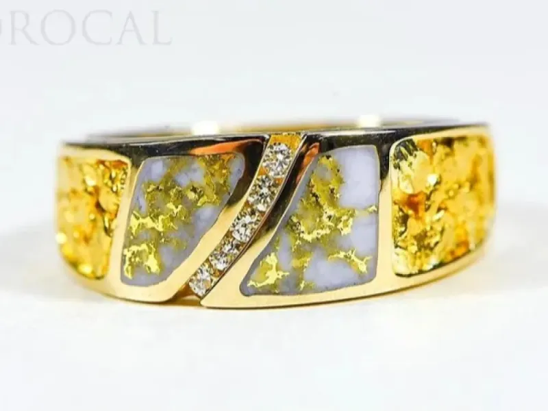 Orocal Gold Quarts Ladies Ring With Middle Diamonds and Gold Quartz- RL731D10NQ