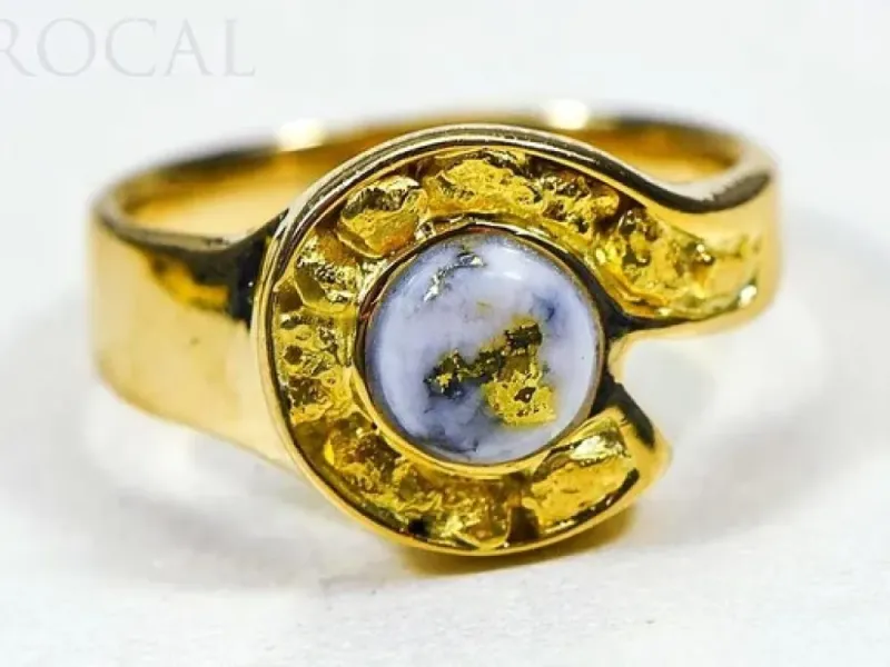 Orocal Round Gold Quarts Ladies Ring With Gold Nuggets-RLEA5Q